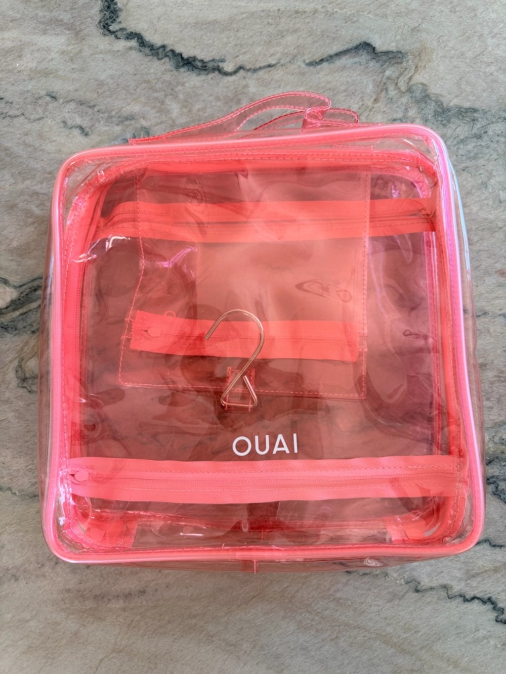 OUAI Neon Pink Clear Cosmetic Case